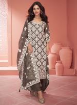 Organza Silk Brown Party Wear Embroidery Work Designer Salwar Suit